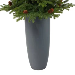 5’ Yukon Mountain Fir Artificial Christmas Tree With 100 Clear Lights, Pine Cones And 386 Bendable Branches In Gray Planter -Cheap Artificial Trees Store artificial 5 yukon mountain fir artificial christmas tree with 100 clear lights pine cones and 386 bendable branches in gray planter nearly natural 756102