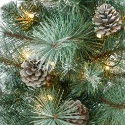 50” Frosted Tip British Columbia Mountain Pine Artificial Christmas Tree With 100 Clear Lights, Pine Cones And 228 Bendable Branches In White Planter -Cheap Artificial Trees Store artificial 50 frosted tip british columbia mountain pine artificial christmas tree with 100 clear lights pine cones and 228 bendable branches in white planter nearly natu 801773