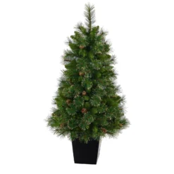 50” Golden Tip Washington Pine Artificial Christmas Tree With 100 Clear Lights, Pine Cones And 336 Bendable Branches In Black Metal Planter -Cheap Artificial Trees Store artificial 50 golden tip washington pine artificial christmas tree with 100 clear lights pine cones and 336 bendable branches in black metal planter nearly natural 279534