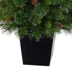 50” Golden Tip Washington Pine Artificial Christmas Tree With 100 Clear Lights, Pine Cones And 336 Bendable Branches In Black Metal Planter -Cheap Artificial Trees Store artificial 50 golden tip washington pine artificial christmas tree with 100 clear lights pine cones and 336 bendable branches in black metal planter nearly natural 486036