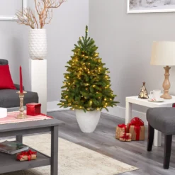 50” Sierra Spruce “Natural Look” Artificial Christmas Tree With 150 Clear LED Lights In White Planter -Cheap Artificial Trees Store artificial 50 sierra spruce natural look artificial christmas tree with 150 clear led lights in white planter nearly natural 219040