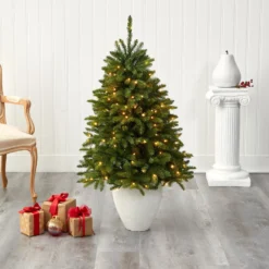 50” Sierra Spruce “Natural Look” Artificial Christmas Tree With 150 Clear LED Lights In White Planter -Cheap Artificial Trees Store artificial 50 sierra spruce natural look artificial christmas tree with 150 clear led lights in white planter nearly natural 677735