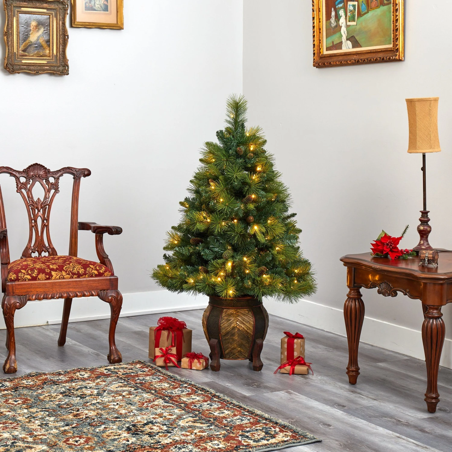 52” North Carolina Mixed Pine Artificial Christmas Tree With 130 Warm White LED Lights, 459 Bendable Branches And Pinecones In Decorative Planter 8 52” North Carolina Mixed Pine Artificial Christmas Tree With 130 Warm White LED Lights, 459 Bendable Branches And Pinecones In Decorative Planter - Image 8