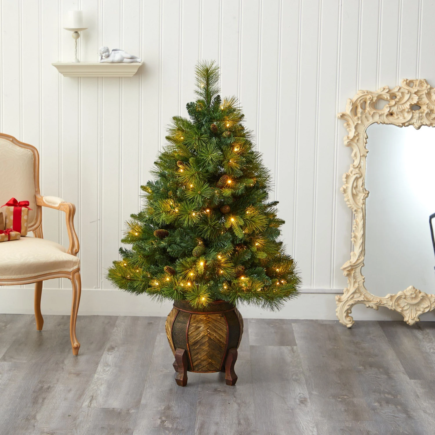 52” North Carolina Mixed Pine Artificial Christmas Tree With 130 Warm White LED Lights, 459 Bendable Branches And Pinecones In Decorative Planter 7 52” North Carolina Mixed Pine Artificial Christmas Tree With 130 Warm White LED Lights, 459 Bendable Branches And Pinecones In Decorative Planter - Image 7