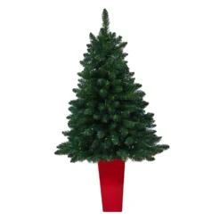 52” Northern Rocky Spruce Artificial Christmas Tree With 100 Clear Lights And 322 Bendable Branches In Tower Planter