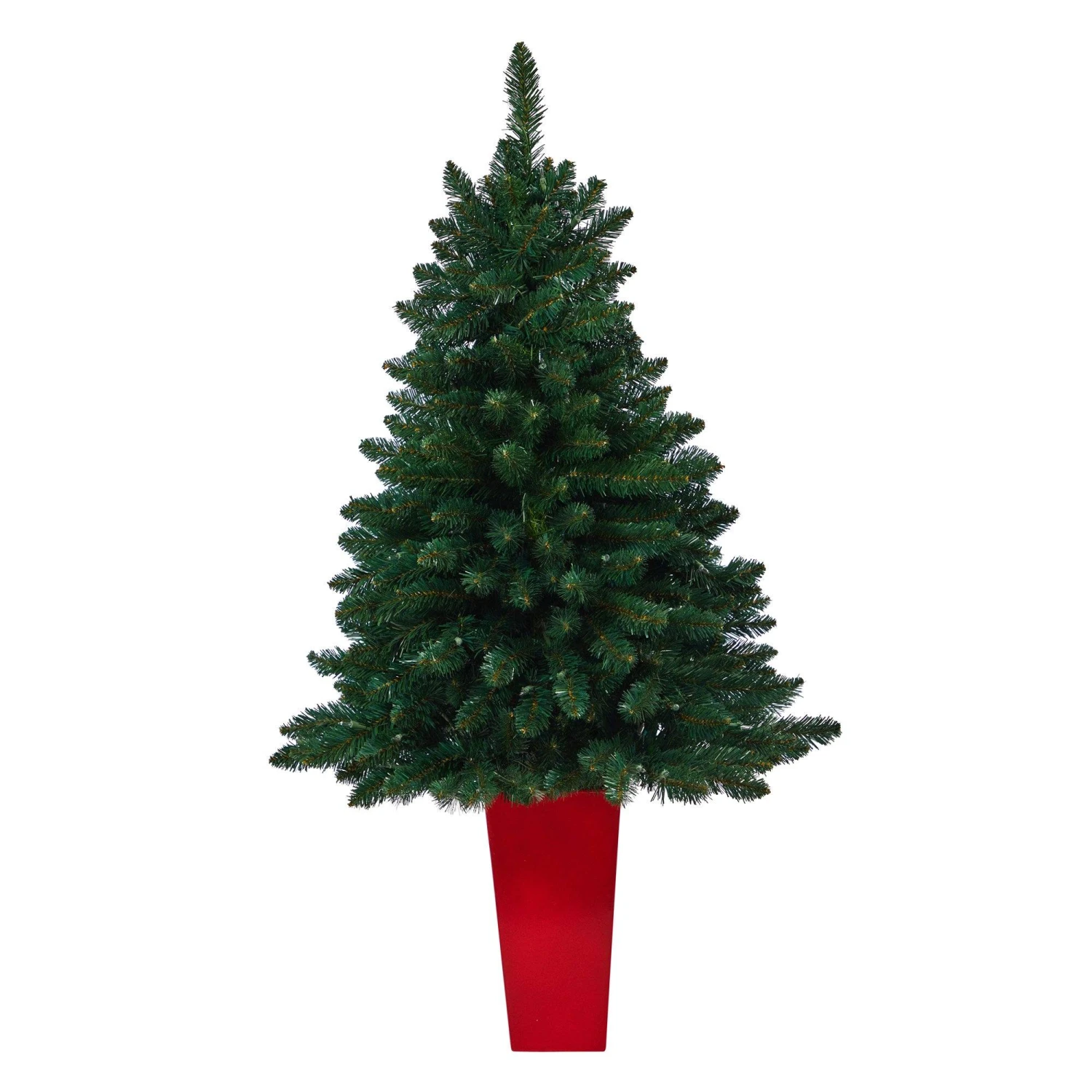 52” Northern Rocky Spruce Artificial Christmas Tree With 100 Clear Lights And 322 Bendable Branches In Tower Planter 1 52” Northern Rocky Spruce Artificial Christmas Tree With 100 Clear Lights And 322 Bendable Branches In Tower Planter