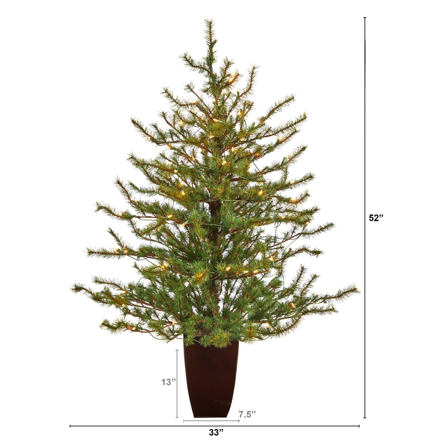 52” Vancouver Mountain Pine Artificial Christmas Tree With 100 Clear Lights And 374 Bendable Branches In Bronze Metal Planter 2 52” Vancouver Mountain Pine Artificial Christmas Tree With 100 Clear Lights And 374 Bendable Branches In Bronze Metal Planter - Image 2