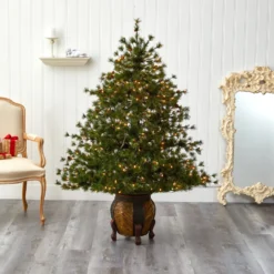 5.5’ Colorado Mountain Pine Artificial Christmas Tree With 250 Clear Lights, 669 Bendable Branches And Pine Cones In Decorative Planter 14 5.5’ Colorado Mountain Pine Artificial Christmas Tree With 250 Clear Lights, 669 Bendable Branches And Pine Cones In Decorative Planter -Cheap Artificial Trees Store artificial 55 colorado mountain pine artificial christmas tree with 250 clear lights 669 bendable branches and pine cones in decorative planter nearly natural 563789