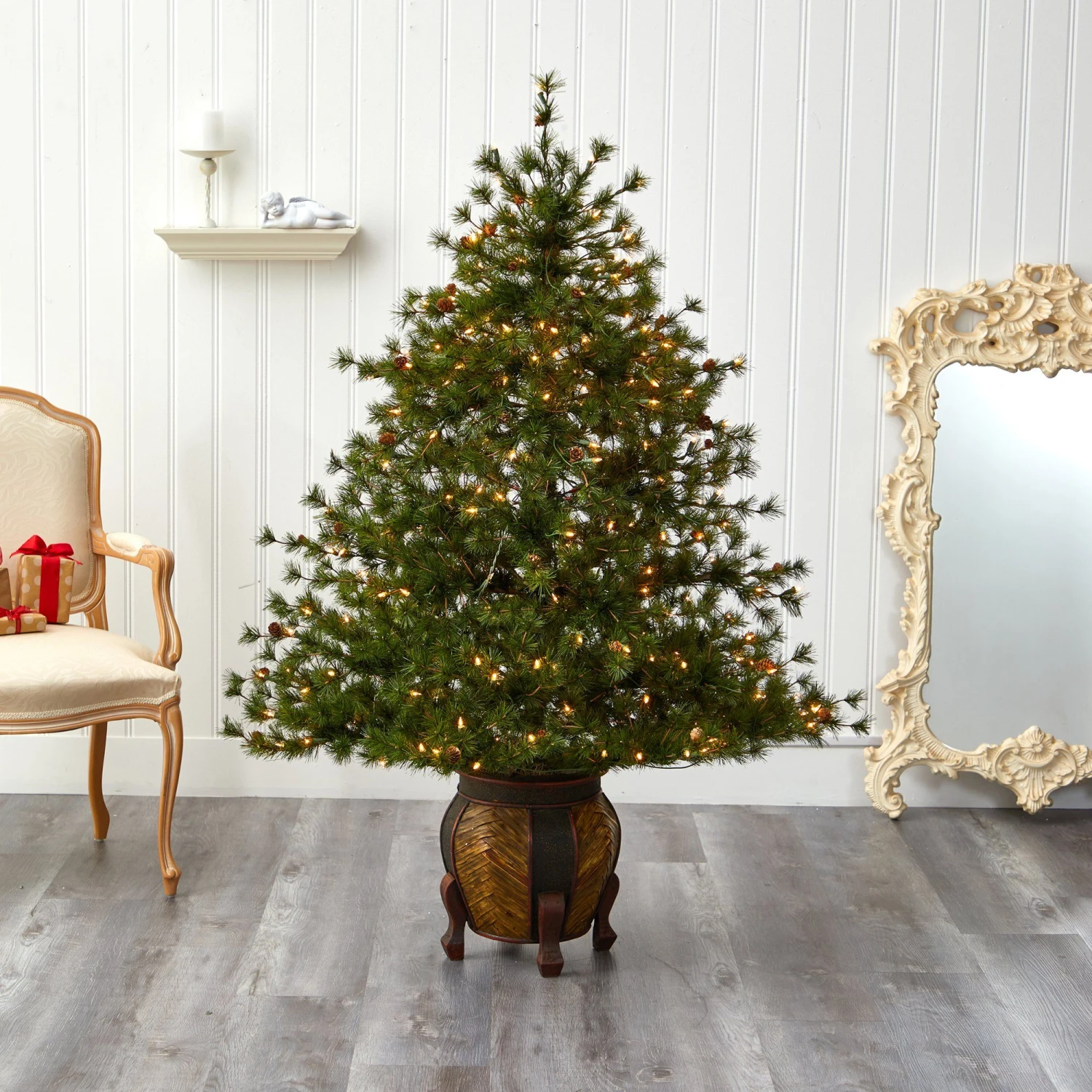 5.5’ Colorado Mountain Pine Artificial Christmas Tree With 250 Clear Lights, 669 Bendable Branches And Pine Cones In Decorative Planter 7 5.5’ Colorado Mountain Pine Artificial Christmas Tree With 250 Clear Lights, 669 Bendable Branches And Pine Cones In Decorative Planter - Image 7