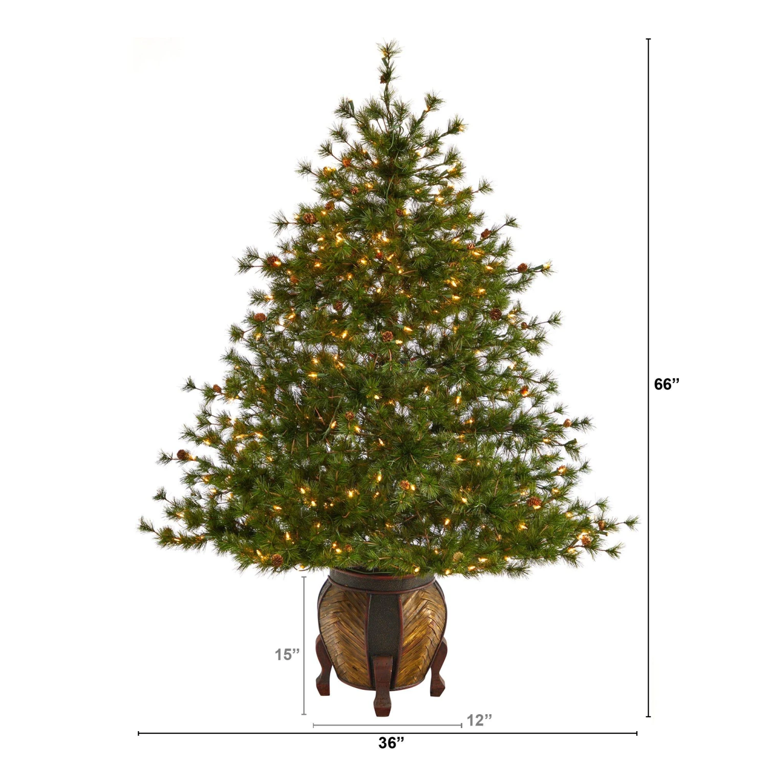 5.5’ Colorado Mountain Pine Artificial Christmas Tree With 250 Clear Lights, 669 Bendable Branches And Pine Cones In Decorative Planter 2 5.5’ Colorado Mountain Pine Artificial Christmas Tree With 250 Clear Lights, 669 Bendable Branches And Pine Cones In Decorative Planter - Image 2