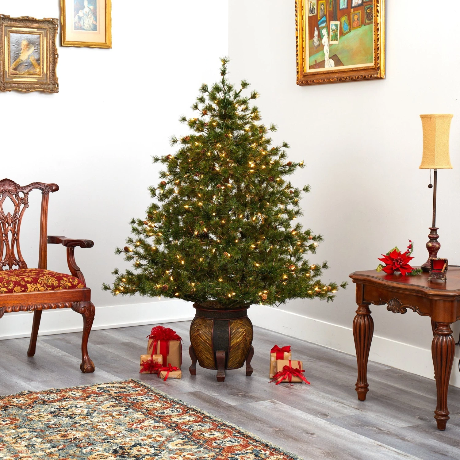 5.5’ Colorado Mountain Pine Artificial Christmas Tree With 250 Clear Lights, 669 Bendable Branches And Pine Cones In Decorative Planter 8 5.5’ Colorado Mountain Pine Artificial Christmas Tree With 250 Clear Lights, 669 Bendable Branches And Pine Cones In Decorative Planter - Image 8