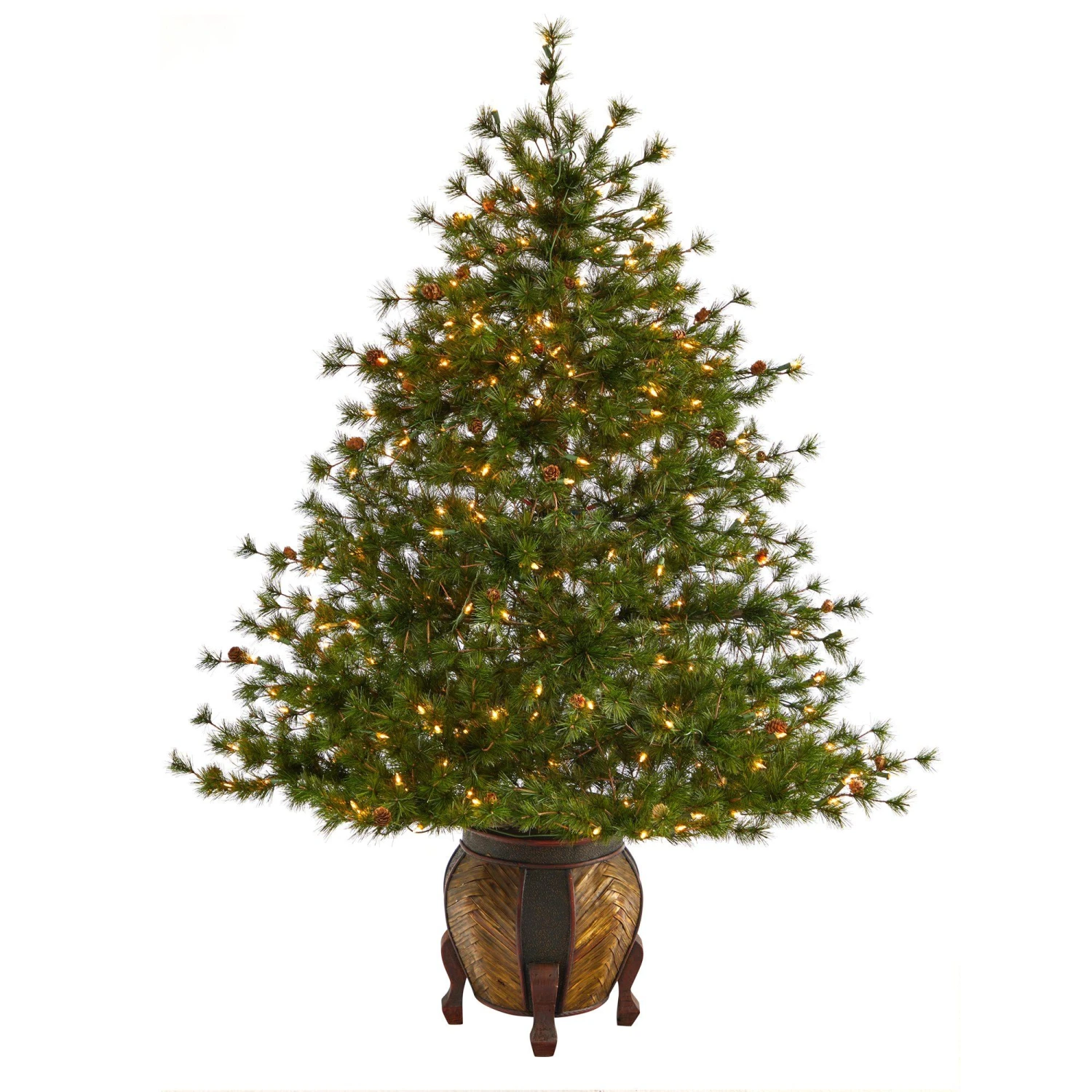 5.5’ Colorado Mountain Pine Artificial Christmas Tree With 250 Clear Lights, 669 Bendable Branches And Pine Cones In Decorative Planter 1 5.5’ Colorado Mountain Pine Artificial Christmas Tree With 250 Clear Lights, 669 Bendable Branches And Pine Cones In Decorative Planter