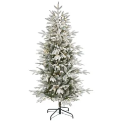 5.5’ Flocked Manchester Spruce Artificial Christmas Tree With 200 Lights And 560 Bendable Branches