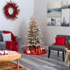 5.5’ Flocked Manchester Spruce Artificial Christmas Tree With 200 Lights And 560 Bendable Branches -Cheap Artificial Trees Store artificial 55 flocked manchester spruce artificial christmas tree with 200 lights and 560 bendable branches nearly natural 956391