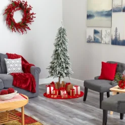 5.5’ Flocked Washington Alpine Artificial Christmas Tree -Cheap Artificial Trees Store artificial 55 flocked washington alpine christmas artificial tree with 150 white warm led lights and 377 bendable branches nearly natural 216130