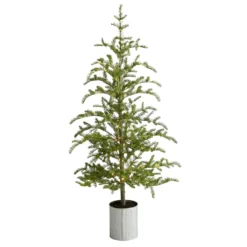 5.5’ Pre-Lit Pine Artificial Christmas Tree In Decorative Planter With 150 Lights