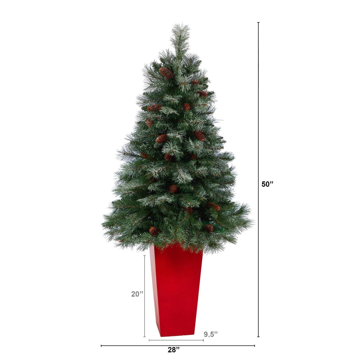 55” Snowed French Alps Mountain Pine Artificial Christmas Tree With 237 Bendable Branches And Pine Cones In Red Tower Planter 2 55” Snowed French Alps Mountain Pine Artificial Christmas Tree With 237 Bendable Branches And Pine Cones In Red Tower Planter - Image 2