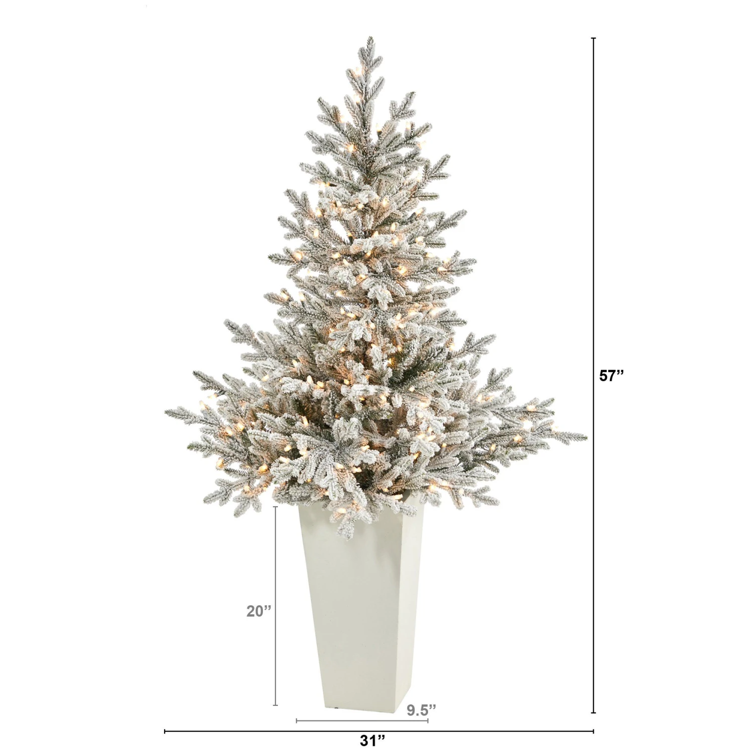 57” Flocked Fraser Fir Artificial Christmas Tree With 300 Warm White Lights And 967 Bendable Branches In Tower Planter 6 57” Flocked Fraser Fir Artificial Christmas Tree With 300 Warm White Lights And 967 Bendable Branches In Tower Planter - Image 6
