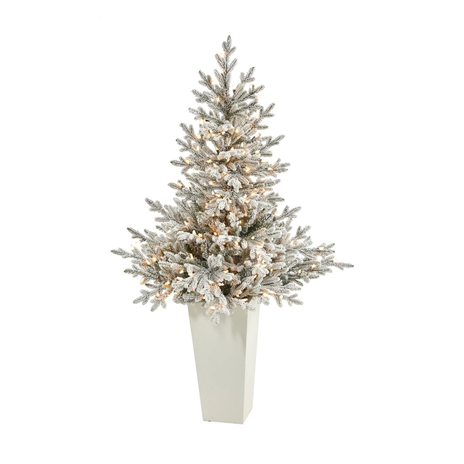 57” Flocked Fraser Fir Artificial Christmas Tree With 300 Warm White Lights And 967 Bendable Branches In Tower Planter 5 57” Flocked Fraser Fir Artificial Christmas Tree With 300 Warm White Lights And 967 Bendable Branches In Tower Planter - Image 5