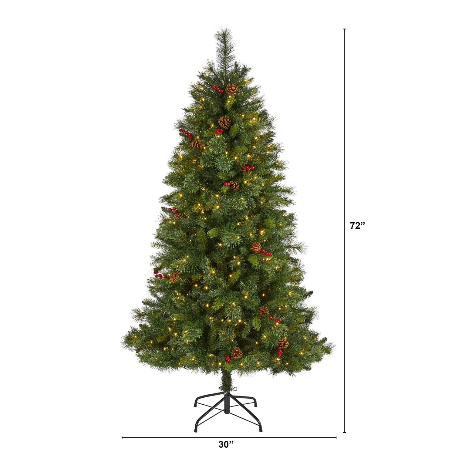 6’ Aberdeen Spruce Artificial Christmas Tree With 350 Clear LED Lights, Pine Cones And Red Berries 2 6’ Aberdeen Spruce Artificial Christmas Tree With 350 Clear LED Lights, Pine Cones And Red Berries - Image 2