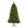 6’ Aberdeen Spruce Artificial Christmas Tree With 350 Clear LED Lights, Pine Cones And Red Berries