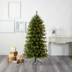 6’ Belgium Fir “Natural Look” Artificial Christmas Tree With 300 Clear LED Lights -Cheap Artificial Trees Store artificial 6 belgium fir natural look artificial christmas tree with 300 clear led lights nearly natural 534866