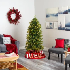 6’ Belgium Fir “Natural Look” Artificial Christmas Tree With 300 Clear LED Lights -Cheap Artificial Trees Store artificial 6 belgium fir natural look artificial christmas tree with 300 clear led lights nearly natural 655647