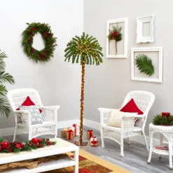 6’ Christmas Palm Artificial Tree With 200 Warm White LED Lights -Cheap Artificial Trees Store artificial 6 christmas palm artificial tree with 200 warm white led lights nearly natural 750743