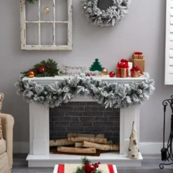 6’ Flocked Artificial Christmas Garland With Pine Cones And 35 Warm White LED Lights -Cheap Artificial Trees Store artificial 6 flocked artificial christmas garland with pine cones and 35 warm white led lights nearly natural 515091