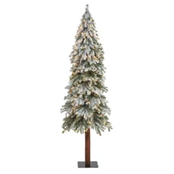 6’ Flocked Grand Alpine Artificial Christmas Tree With 300 Lights And 601 Branches On Natural Trunk