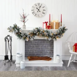 6’ Flocked Mixed Pine Artificial Christmas Garland With 50 LED Lights, Pine Cones And Berries -Cheap Artificial Trees Store artificial 6 flocked mixed pine artificial christmas garland with 50 led lights pine cones and berries nearly natural 579409