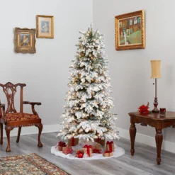 6’ Flocked North Carolina Fir Artificial Christmas Tree With 450 Warm White Lights And 1560 Bendable Branches -Cheap Artificial Trees Store artificial 6 flocked north carolina fir artificial christmas tree with 450 warm white lights and 1560 bendable branches nearly natural 395038