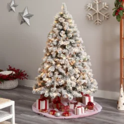 6’ Flocked Oregon Pine Artificial Christmas Tree With 300 Clear Lights And 551 Bendable Branches -Cheap Artificial Trees Store artificial 6 flocked oregon pine artificial christmas tree with 300 clear lights and 551 bendable branches nearly natural 939906
