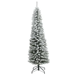 6’ Flocked Pencil Artificial Christmas Tree With 438 Bendable Branches
