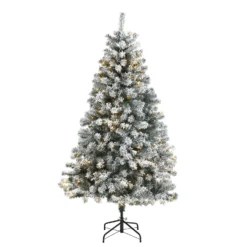 6' Flocked Rock Springs Spruce Artificial Christmas Tree With 250 Clear LED Lights