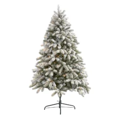 6’ Flocked South Carolina Spruce Artificial Christmas Tree With 450 Clear Lights And 925 Bendable Branches