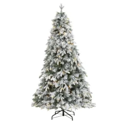 6' Flocked Vermont Mixed Pine Artificial Christmas Tree With 300 Clear LEDs Lights