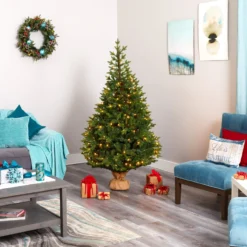 6’ Fraser Fir “Natural Look” Artificial Christmas Tree With 300 Clear LED Lights, A Burlap Base And 2113 Bendable Branches -Cheap Artificial Trees Store artificial 6 fraser fir natural look artificial christmas tree with 300 clear led lights a burlap base and 2113 bendable branches nearly natural 276643