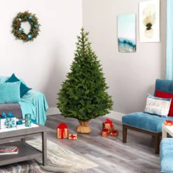 6’ Fraser Fir “Natural Look” Artificial Christmas Tree With 300 Clear LED Lights, A Burlap Base And 2113 Bendable Branches -Cheap Artificial Trees Store artificial 6 fraser fir natural look artificial christmas tree with 300 clear led lights a burlap base and 2113 bendable branches nearly natural 591449