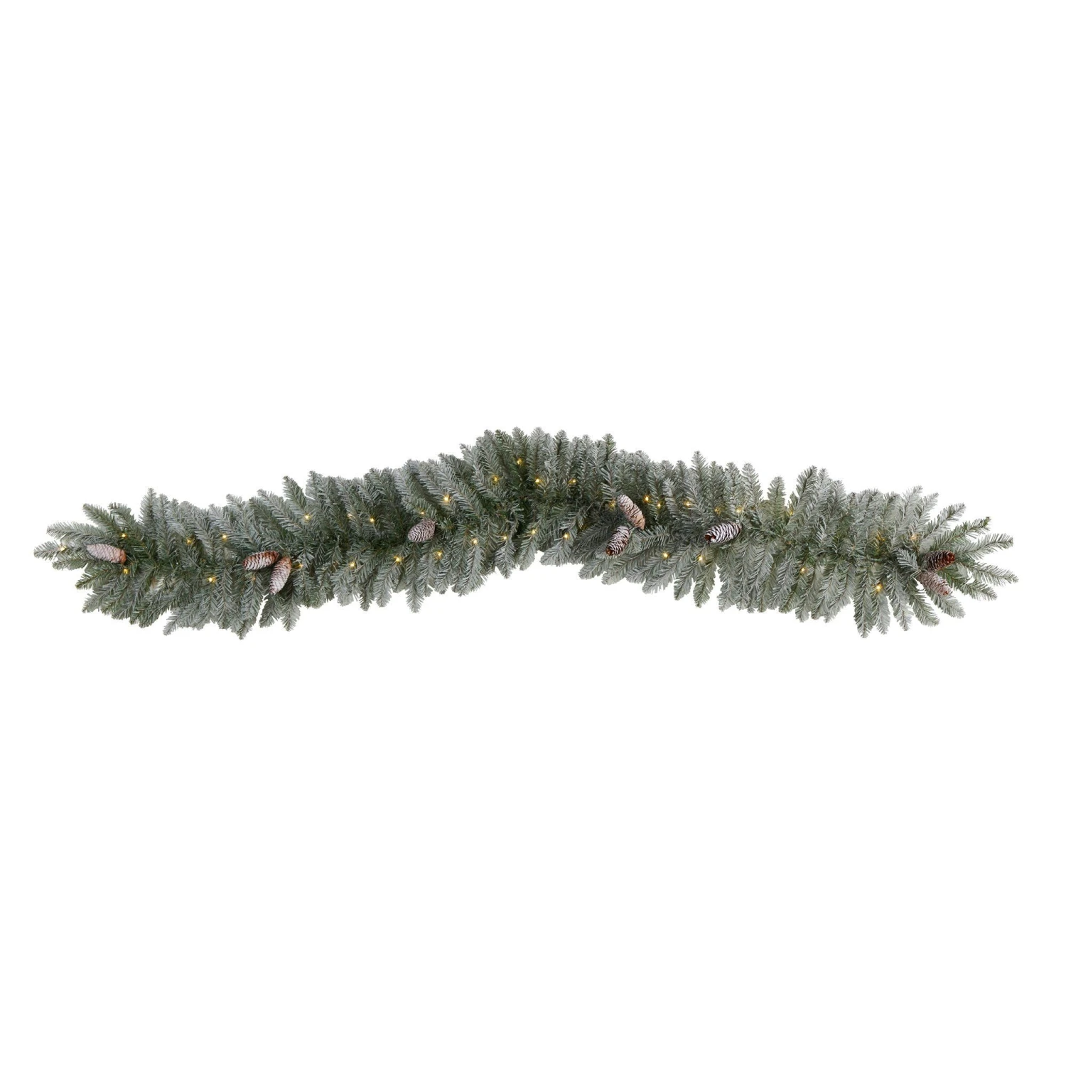 6' Frosted Artificial Christmas Garland With Pinecones And 50 Warm White LED Lights 1 6' Frosted Artificial Christmas Garland With Pinecones And 50 Warm White LED Lights