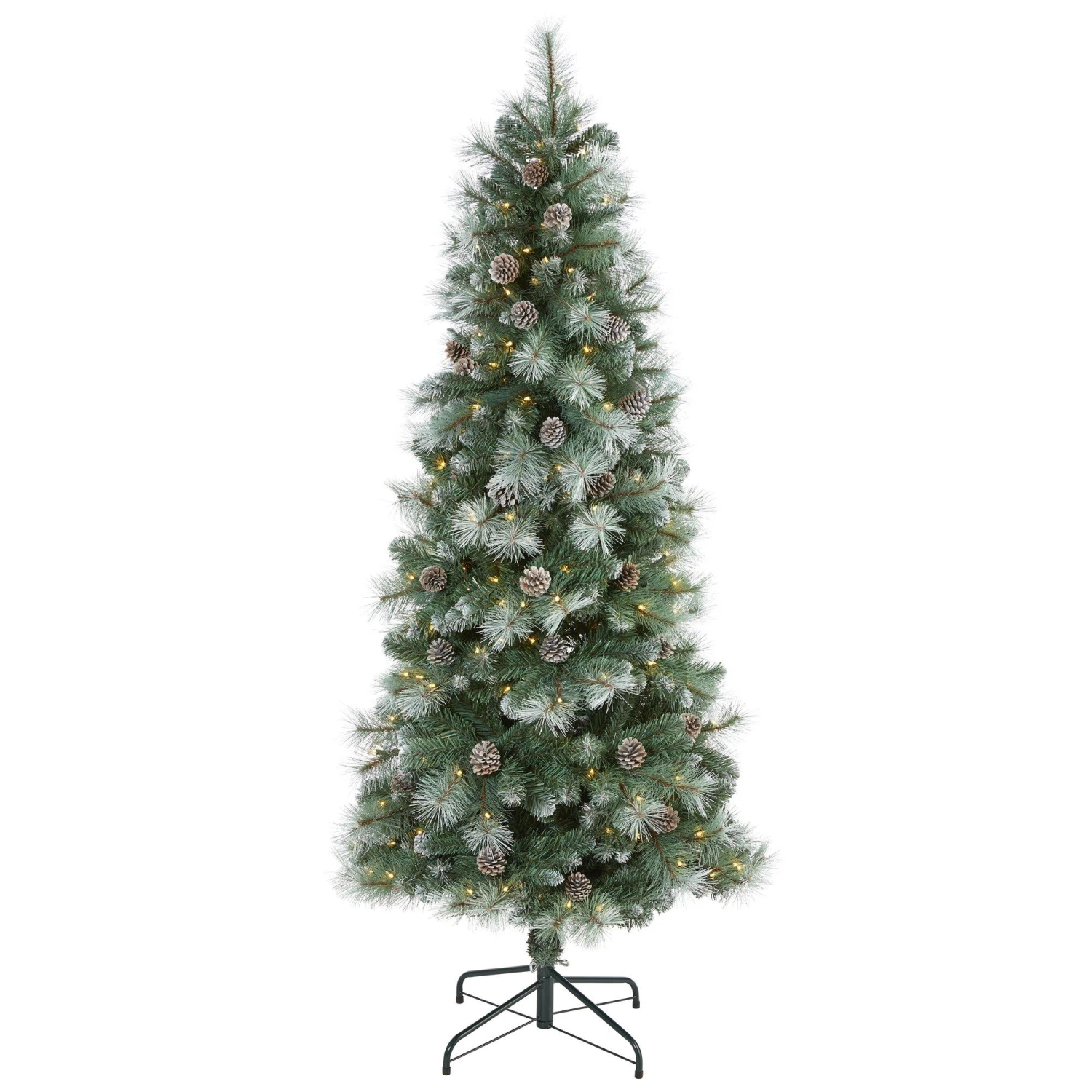 6’ Frosted Tip British Columbia Mountain Pine Artificial Christmas Tree With 250 Clear Lights, Pine Cones And 588 Bendable Branches 1 6’ Frosted Tip British Columbia Mountain Pine Artificial Christmas Tree With 250 Clear Lights, Pine Cones And 588 Bendable Branches