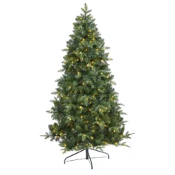 6’ Grand Teton Spruce Flat Back Artificial Christmas Tree With 180 Clear LED Lights And 727 Bendable Branches