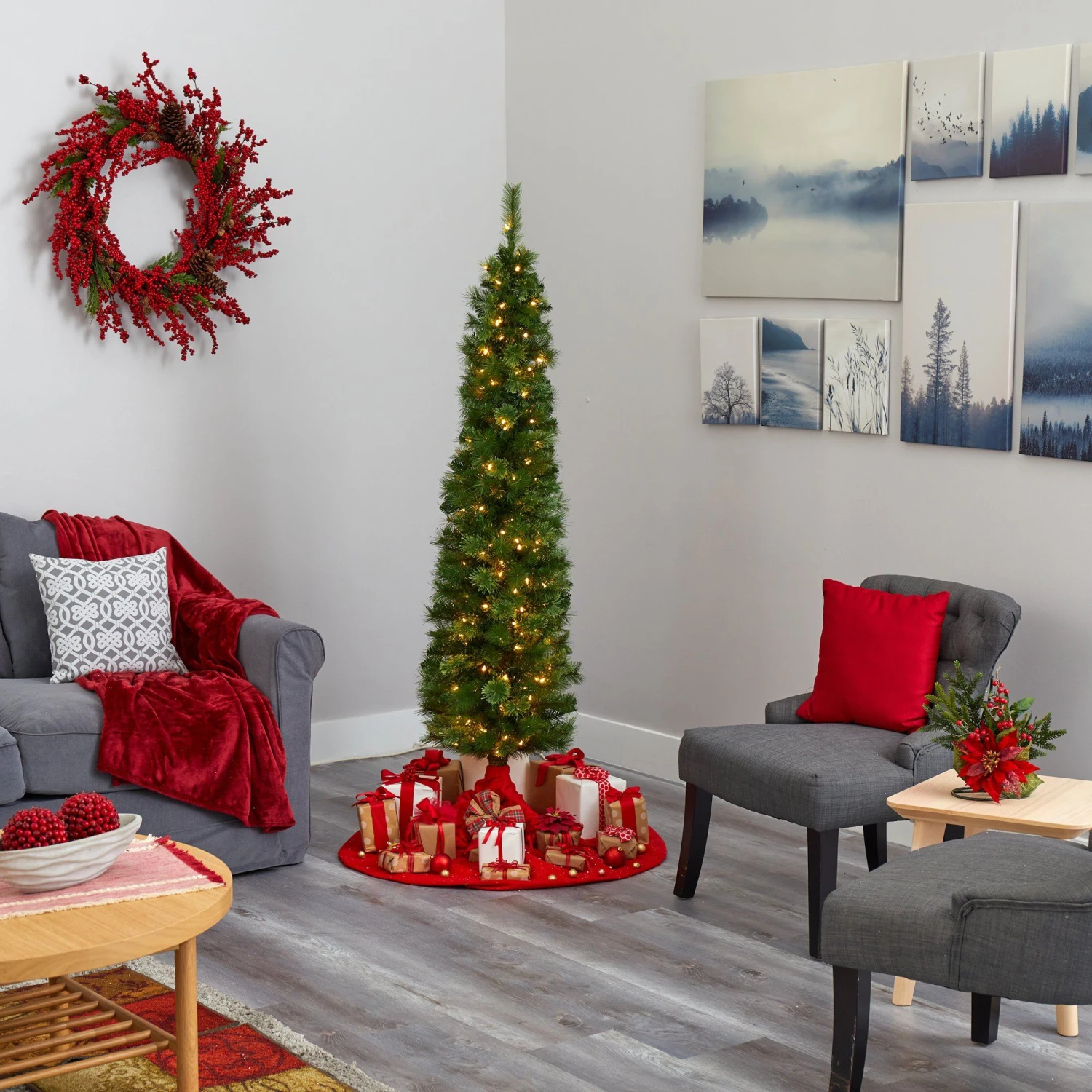 6' Green Pencil Artificial Christmas Tree With 150 Clear (Multifunction) LED Lights And 264 Bendable Branches 8 6' Green Pencil Artificial Christmas Tree With 150 Clear (Multifunction) LED Lights And 264 Bendable Branches - Image 8