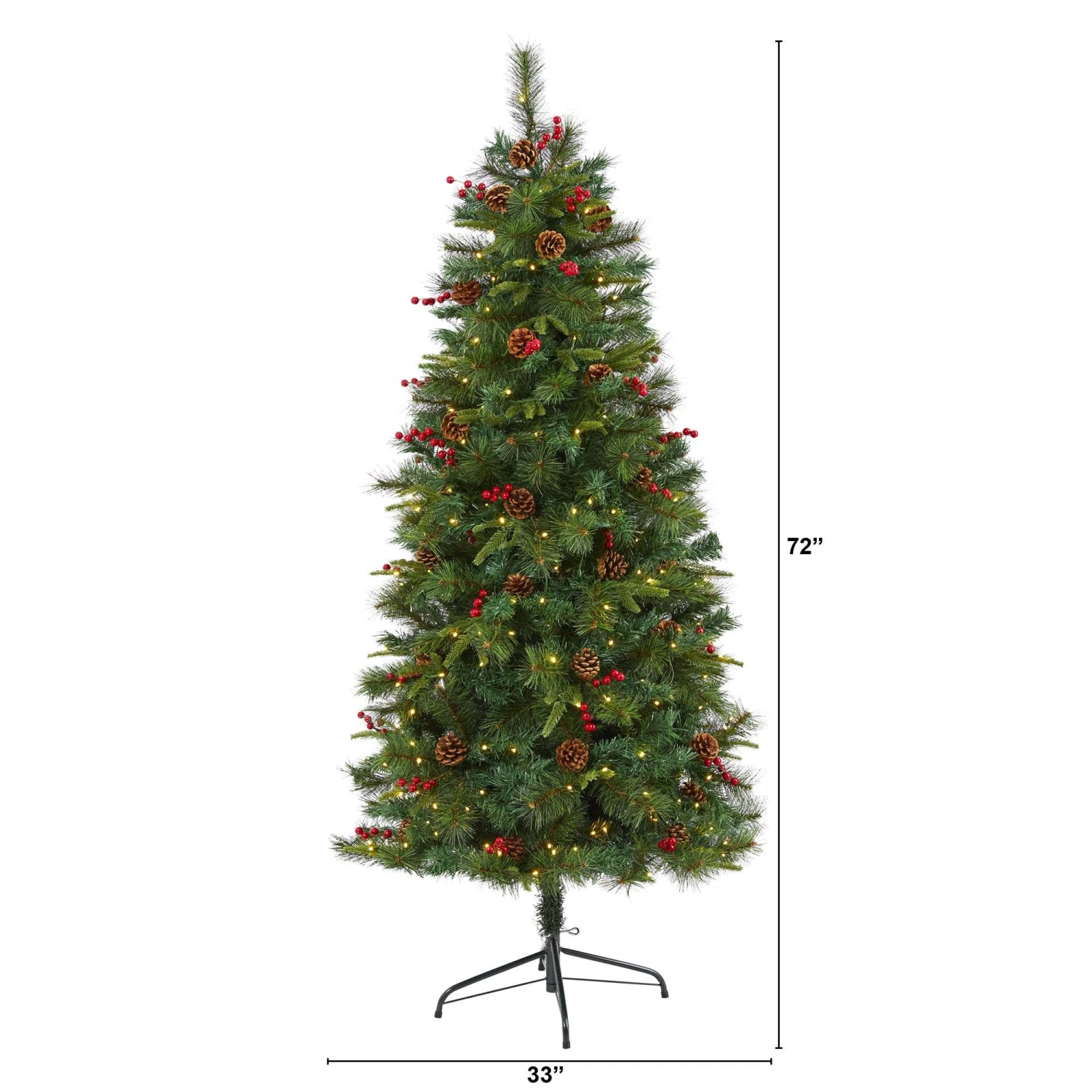 6’ Mixed Pine Artificial Christmas Tree With 250 Clear LED Lights, Pine Cones And Berries 2 6’ Mixed Pine Artificial Christmas Tree With 250 Clear LED Lights, Pine Cones And Berries - Image 2