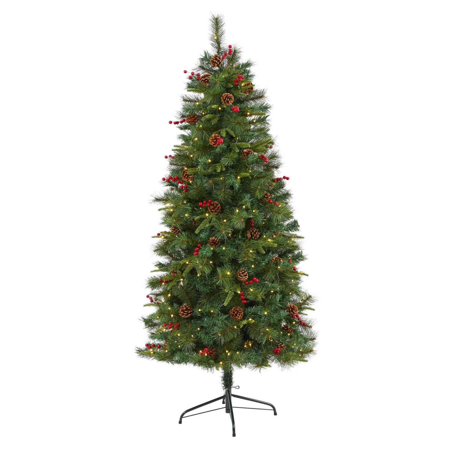 6’ Mixed Pine Artificial Christmas Tree With 250 Clear LED Lights, Pine Cones And Berries 1 6’ Mixed Pine Artificial Christmas Tree With 250 Clear LED Lights, Pine Cones And Berries