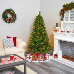 6’ Montana Mixed Pine Artificial Christmas Tree With Pine Cones, Berries And 350 Clear LED Lights -Cheap Artificial Trees Store artificial 6 montana mixed pine artificial christmas tree with pine cones berries and 350 clear led lights nearly natural 753013