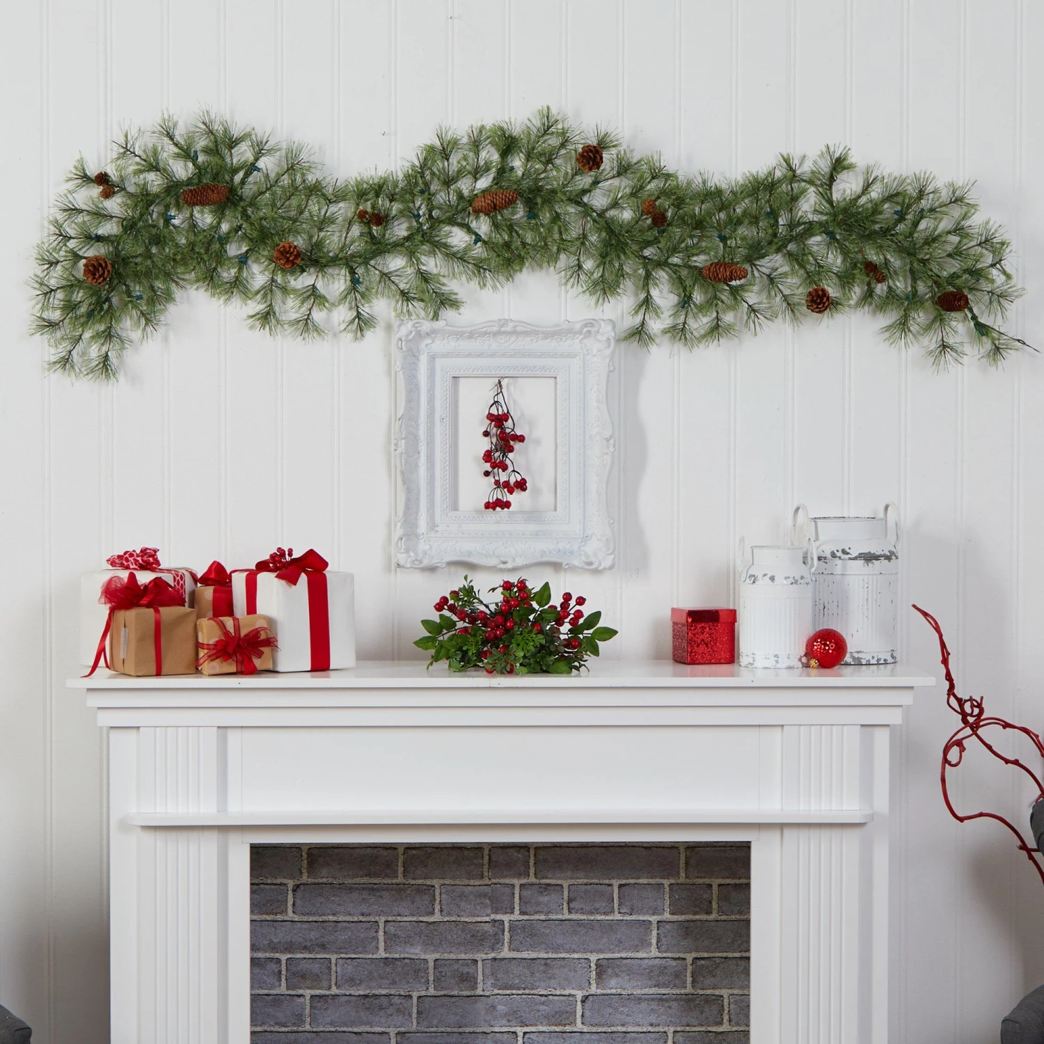 6' North Carolina Pine Artificial Christmas Garland With 30 Warm White LED Lights And Pinecones 5 6' North Carolina Pine Artificial Christmas Garland With 30 Warm White LED Lights And Pinecones - Image 5