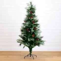 6' Pre-Lit Fiber Optic Artificial Pinecone & Berries Christmas Tree With64 Warm White LED Lights -Cheap Artificial Trees Store artificial 6 pre lit fiber optic artificial pinecone berries christmas tree with 64 warm white led lights nearly natural 640721