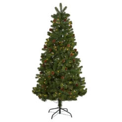6' Rocky Mountain Spruce Artificial Christmas Tree With Pinecones And 250 Clear LED Lights
