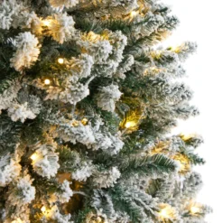 6’ Slim Flocked Montreal Fir Artificial Christmas Tree With 250 White LED Lights And 743 Branches -Cheap Artificial Trees Store artificial 6 slim flocked montreal fir artificial christmas tree with 250 white led lights and 743 branches nearly natural 130107